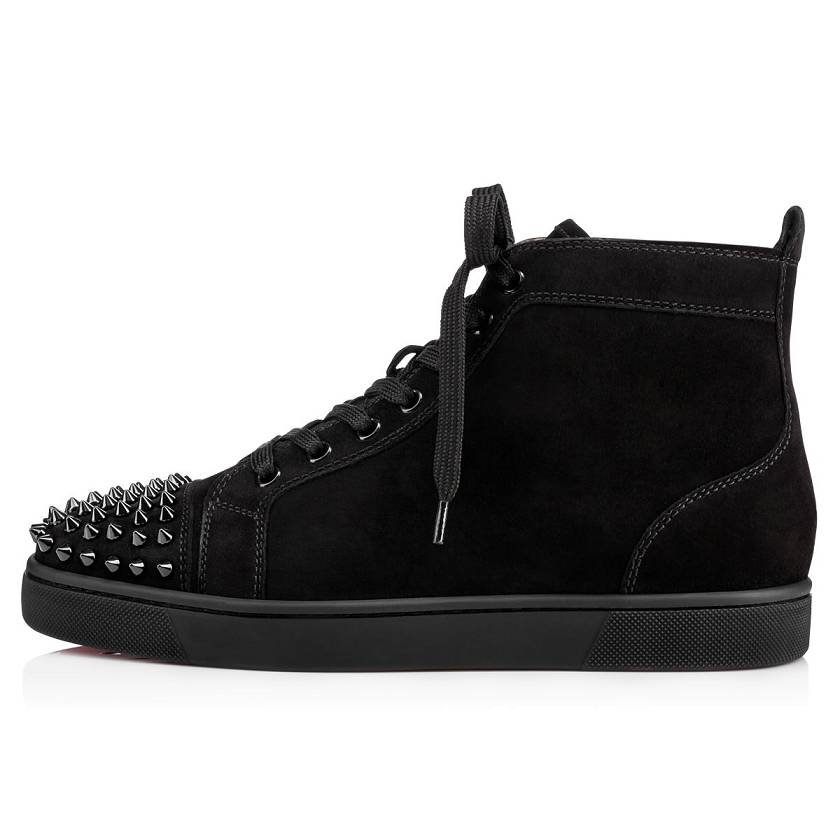 Men's Christian Louboutin Lou Spikes Suede High Top Sneakers - Black [8207-569]